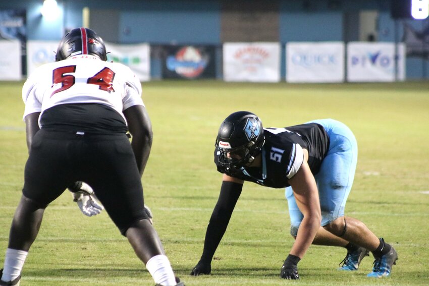 Senior Ryker Kemp was one of four players who had a sack for the Sharks against IMG Academy White.