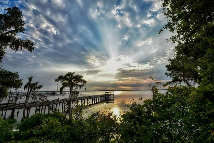 The Alpine Groves Park pier at sunset