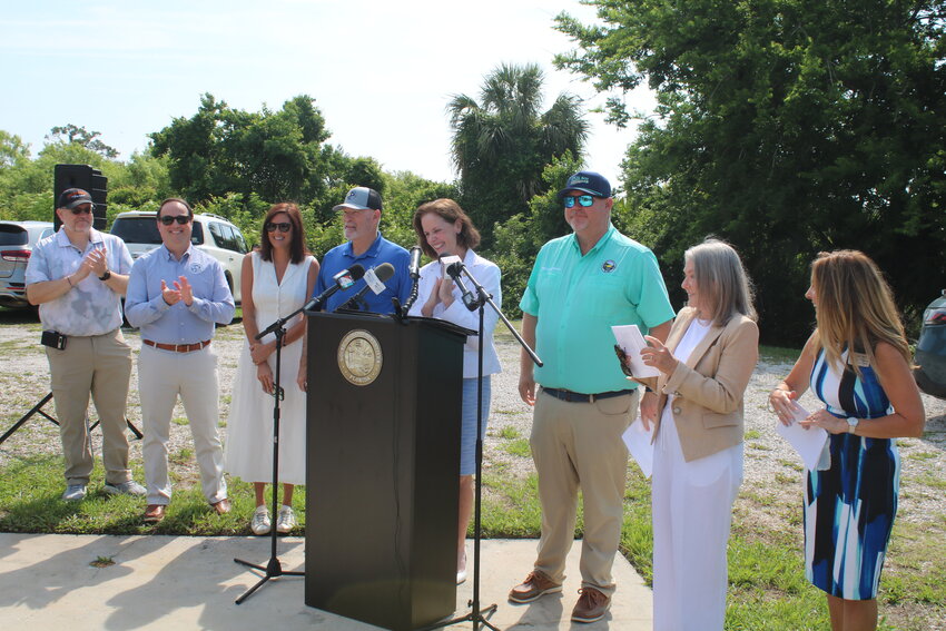 State Representative Kim Kendall was joined by several elected officials including St. Johns County Commissioners Clay Murphy, Ann Taylor, Sarah Arnold and Christian Whitehurst, as well as St. Augustine Mayor Nancy Sikes-Kline and St. Augustine Beach Mayor Dylan Rumrell during a press conference to discuss the recent proposed land swap.