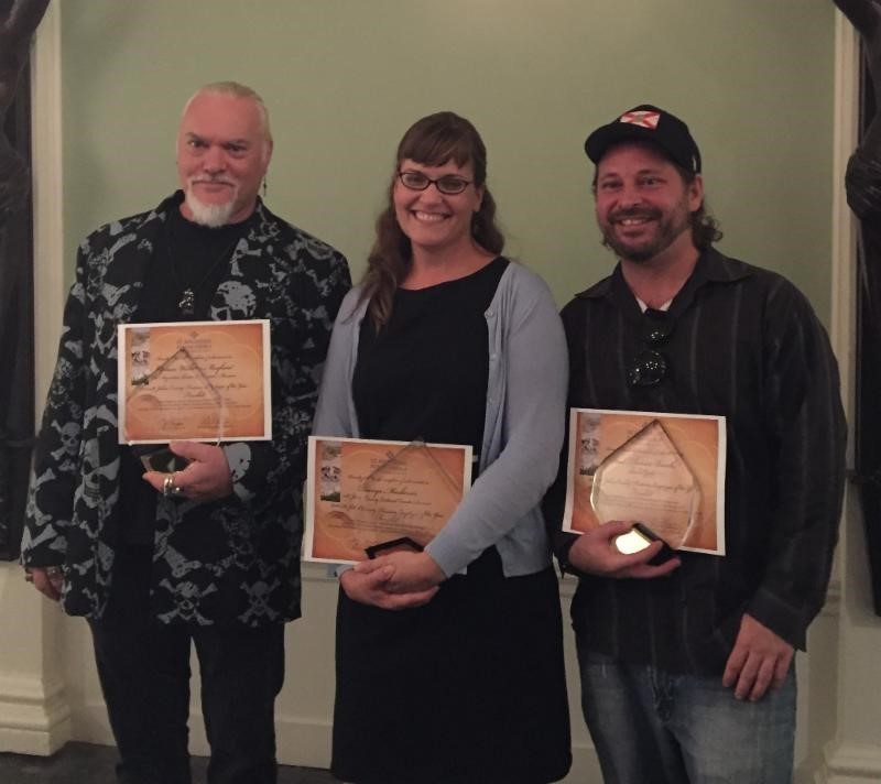 Bill “Captain William Mayhem” McRae, Pirate & Treasure Museum, 2016 Attractions Employee of the Year; Dianya Markovits, St. Johns County Cultural Events Division, 2016 Government Employee of the Year; and Paul Burch, Sunset Grille, 2016 Restaurant Employee of the Year.