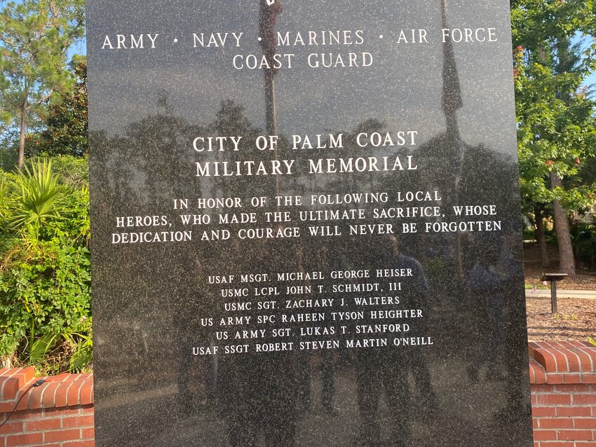 The list of fallen service members at Heroes Memorial Park in Palm Coast.