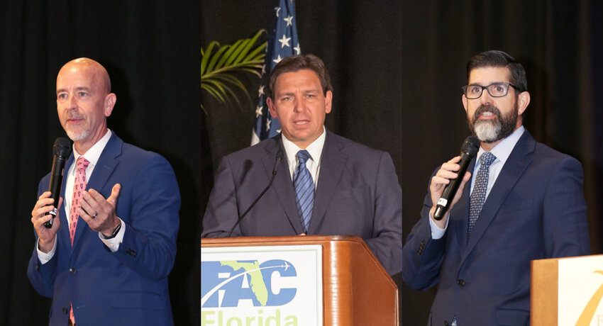 L-R: Former Education Chancellor Jacob Oliva, Governor Ron DeSantis, and Education Secretary Manny Diaz Jr. were among top Florida officials who supported the Parental Rights in Education Act. Oliva once served as Flagler Schools Superintendent.