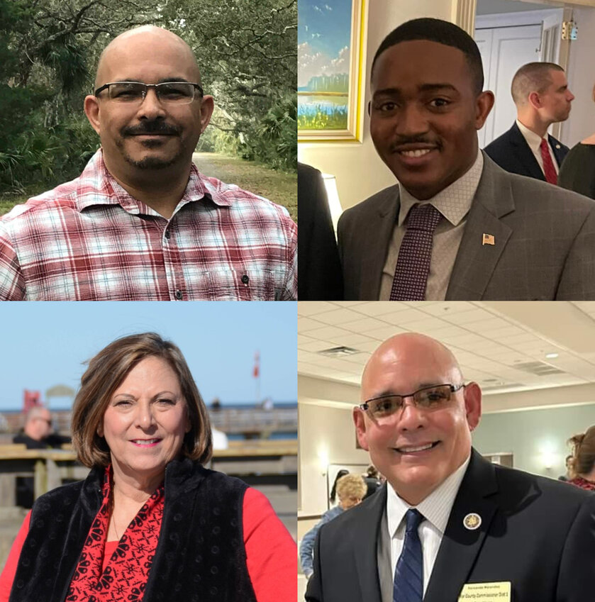 Clockwise from top left: Paul Anderson, Darryl Boyer, Fernando Melendez, and Kim Carney, the four candidates confirmed to be attending Thursday. Boyer is running for the Florida House of Representatives, while the other three are running for the County Commission. Photos from candidates' campaigns and social media.