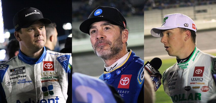 L-R: The Legacy Motor Club team of Erik Jones, Jimmie Johnson, and John Hunter Nemechek surprised the racing world with a strong all-around finish. | Eryn Harris