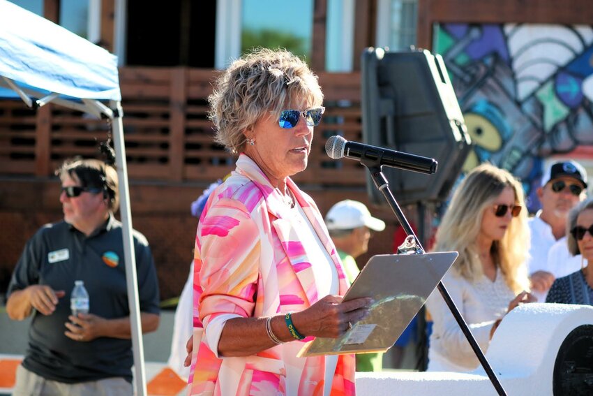 Mayor Patti King speaks at the city's centennial celebration.