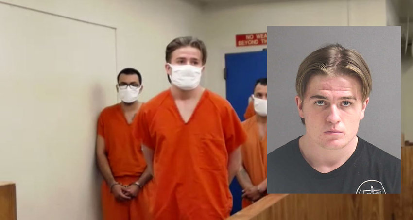 Colin Boyer making his first appearance in court on Zoom. Inset: Boyer's booking photo