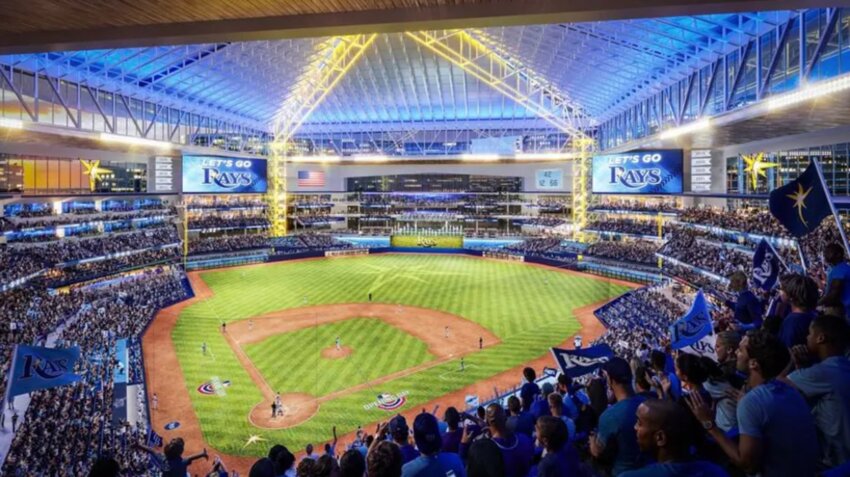 A rendering of the new Tampa Bay Rays stadium.