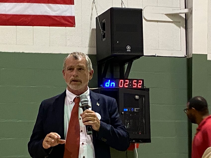 Alan Lowe speaks at the Carver Gym during the 2021 Palm Coast special mayoral election.