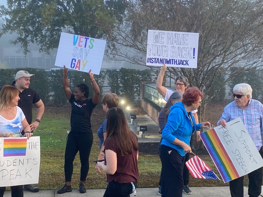 Demonstrators protest against the Parental Rights in Education Act outside Flagler Palm Coast High School in March 2022.