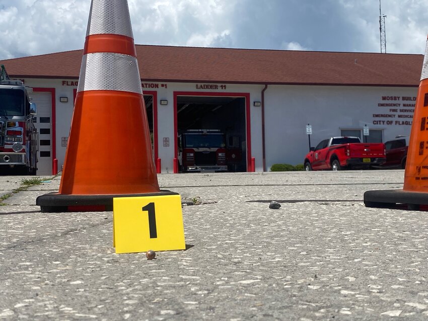 A bullet on the ground in front of the Flagler Beach Fire Station.
