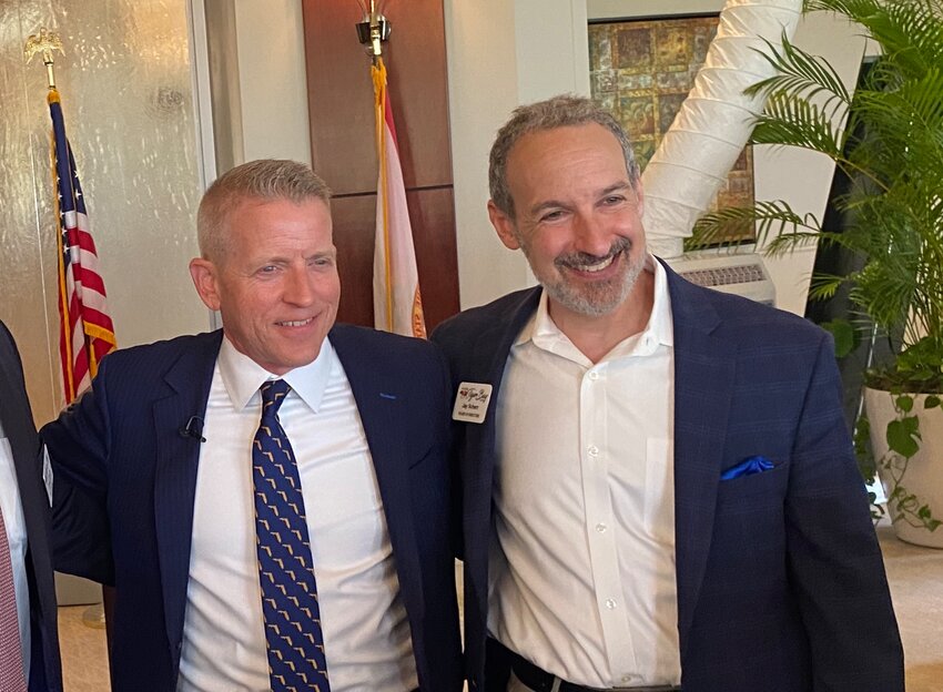 Flagler Tiger Bay Club President Jay Scherr (right) with Florida House Speaker Paul Renner at a previous event.