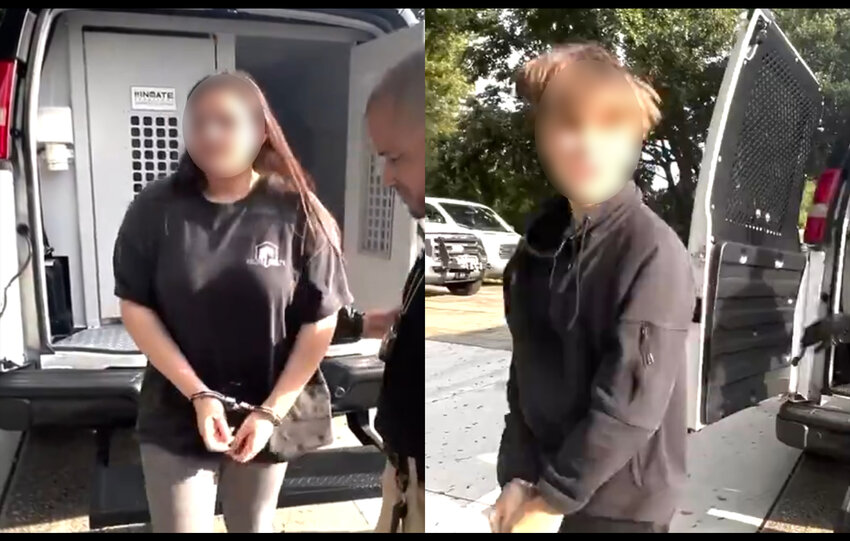 The two juveniles arrested for threats against their school. The Volusia Sheriff's Office did not blur the kids' faces in their public video.