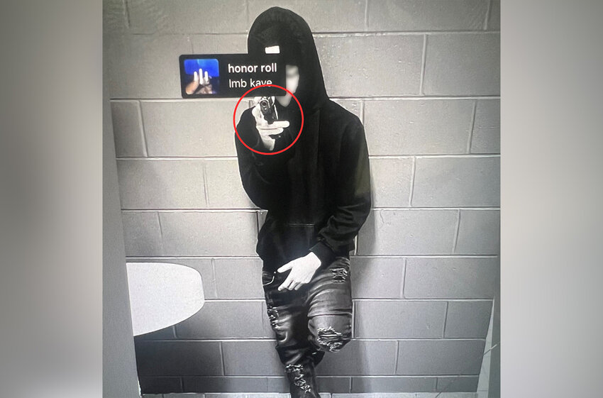 The social media post that sparked the investigation. The face has been blurred to conceal the teen suspect's identity.