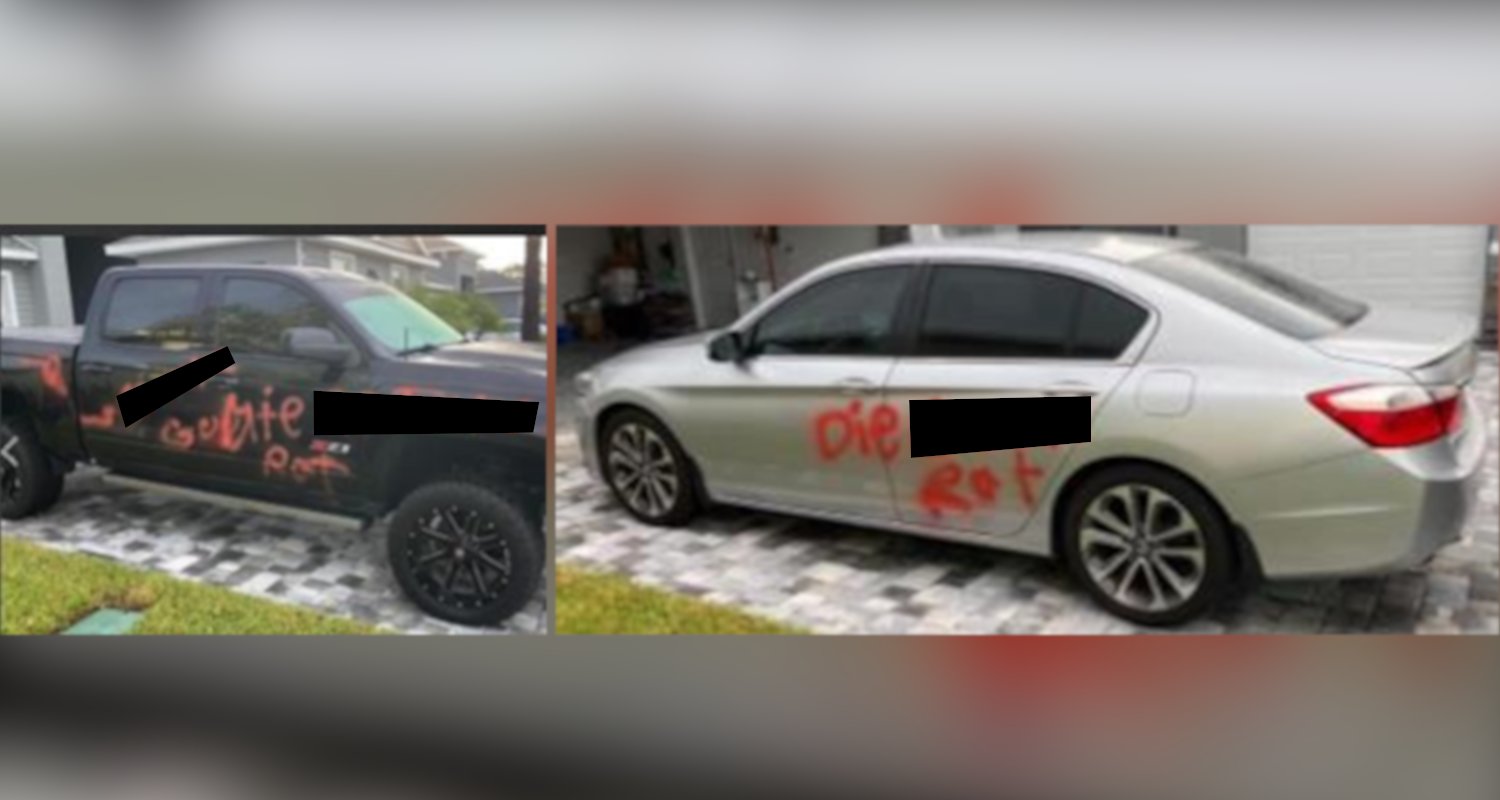 The vandalized vehicles