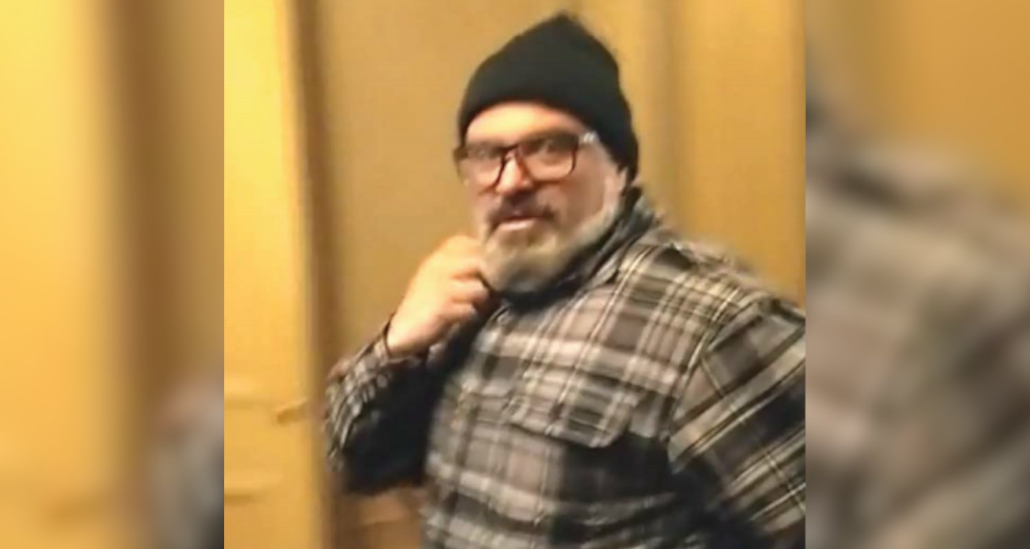 A video screenshot showing Biggs in the U.S. Capitol Building at the time of the riot. According to a USDOJ affidavit, Biggs is a known organizer for the Proud Boys