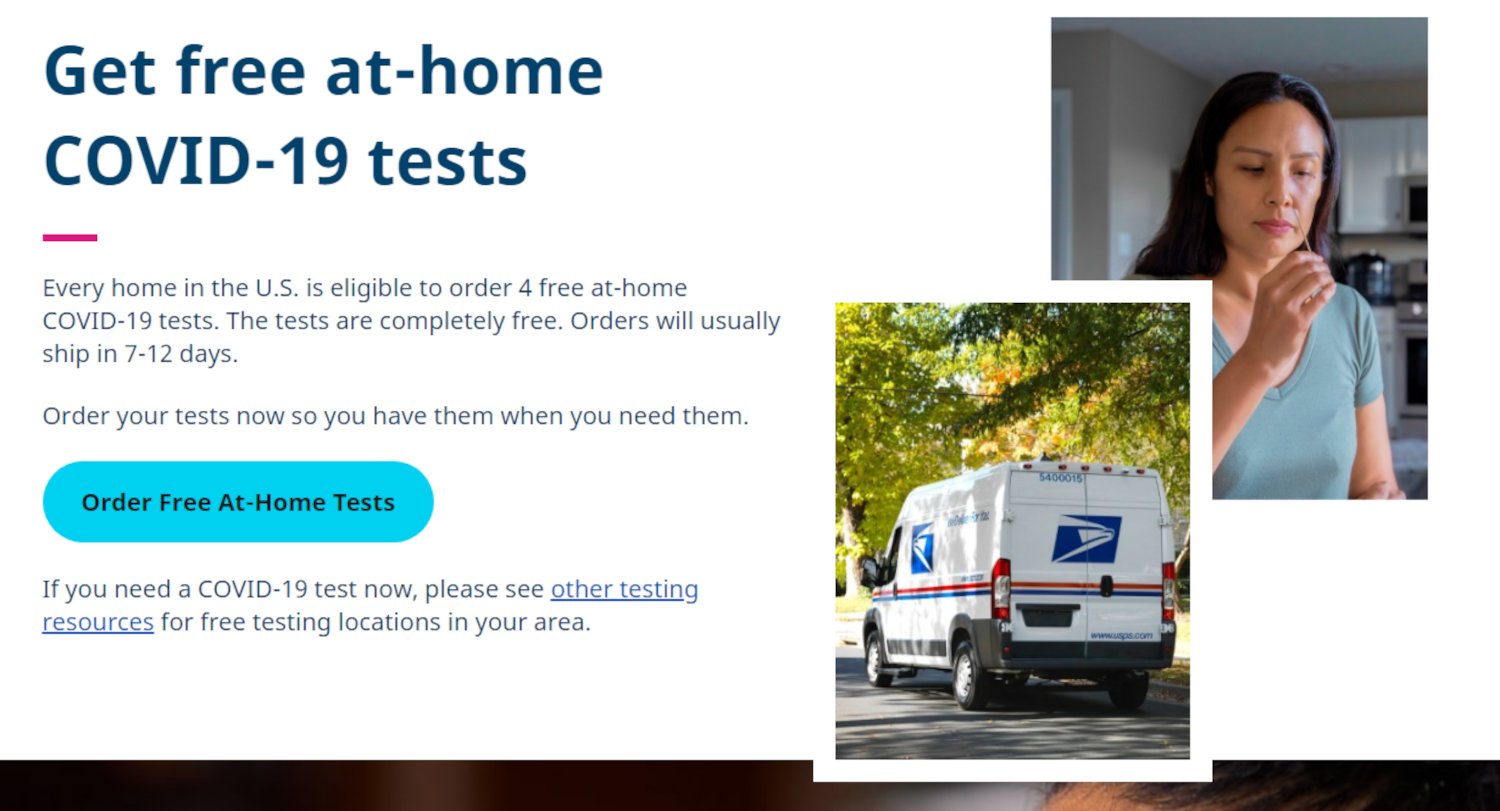 The homepage of COVIDTests.Gov
