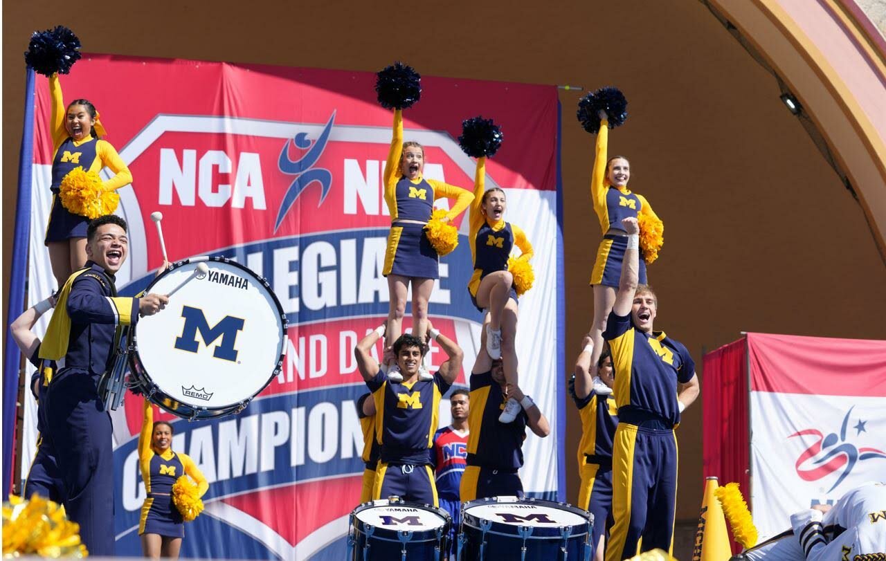 Cheer competitors from the University of Michigan at the 2023 event.