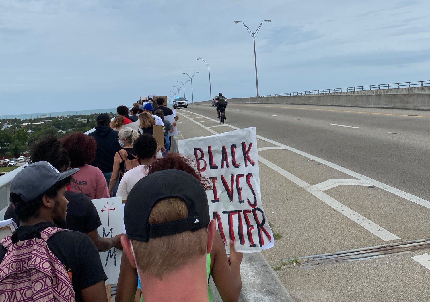 Black Lives Matter protestors cross the Flagler Beach Bridge in June 2020. The Flagler County Sheriff's Office helped assure the demonstration stayed safe.