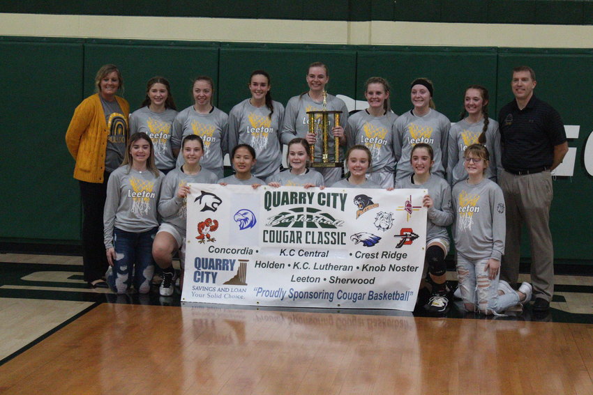 Leeton girls basketball poses for a photo after winning the Quarry City Cougar Classic championship game on Saturday, jan. 30 at the Crest Ridge secondary school.