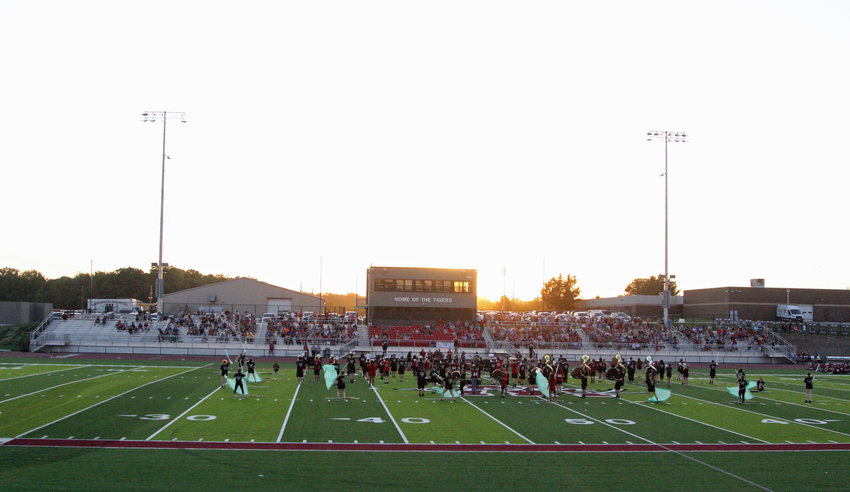 The Warrensburg High School marching band performs following the dedication of the Warrensburg Activities Complex on Thursday, Aug. 26.