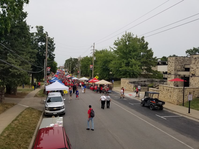 Campus and community members gather for Get the Red Out on Thursday, Sept. 2 on a portion of South Holden Street that runs through the University of Central Missouri.&nbsp;