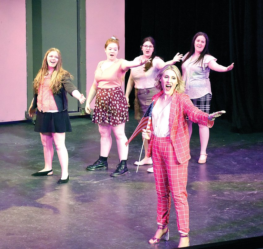 Amollie Stoermer, who plays Elle Woods in &ldquo;Legally Blonde,&rdquo; performs a number in the musical during a dress rehearsal Monday night at the Hayden Liberty Center. Producer Linda Pappert said this is the first time in eight years for a community theatre musical to be performed at the Liberty Center.