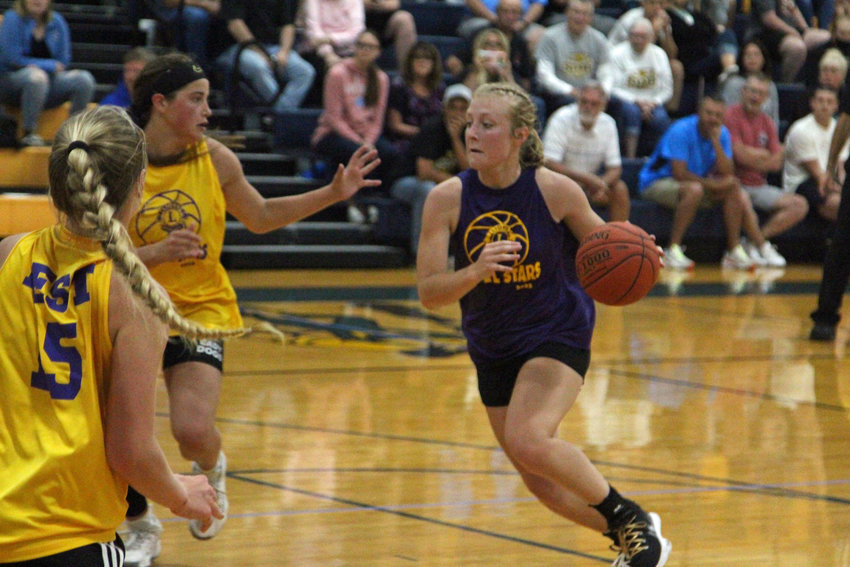 Leeton senior Regan Shaffer drives the ball during the Lions Club All-Star Game on Saturday, June 4, at Lafayette County High School.