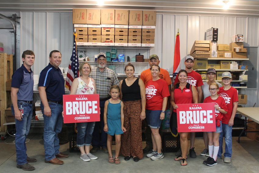 U.S. House of Representatives candidate Kalena Bruce and supporters pose for a photo at her Meet and Greet on Friday, July 22 at Buckeye Acres in Warrensburg.