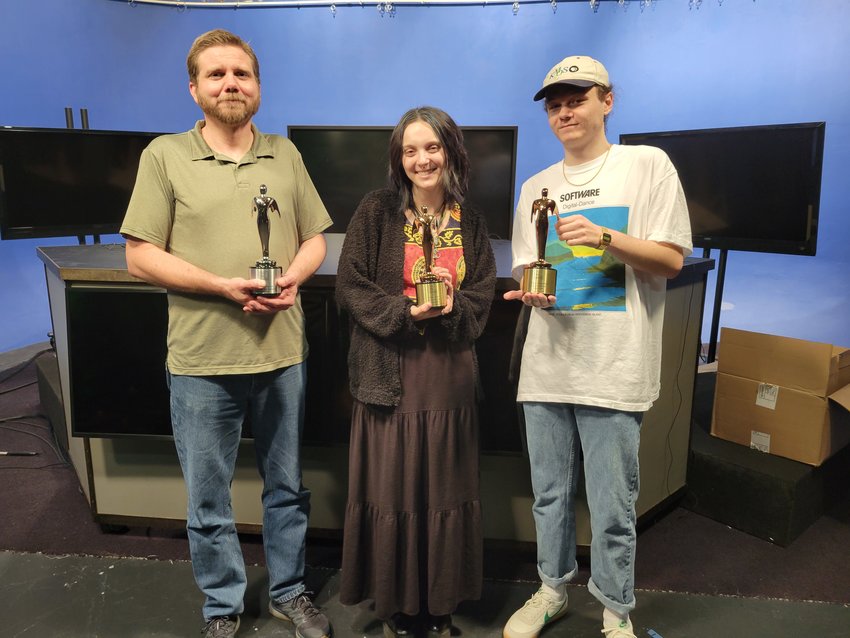 University of Central Missouri student producers at KMOS-TV who were honored with PBS Telly Awards are, from left, Tim Oar, Cassidy Lesire and Paris Norvell.
