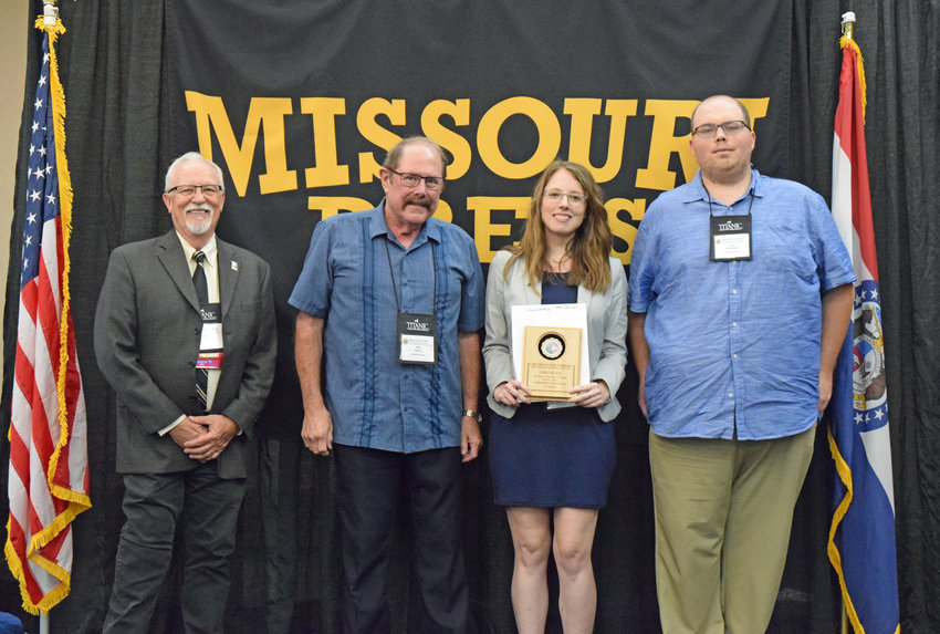 From left, Missouri Press Association President Roger Dillon, Star-Journal Publisher Jim Perry, Star-Journal Editor Nicole Cooke and Star-Journal Sports Editor Joe Andrews pose for a photo during the awards luncheon at the MPA convention on Saturday, Sept. 17 in Lake Ozark.