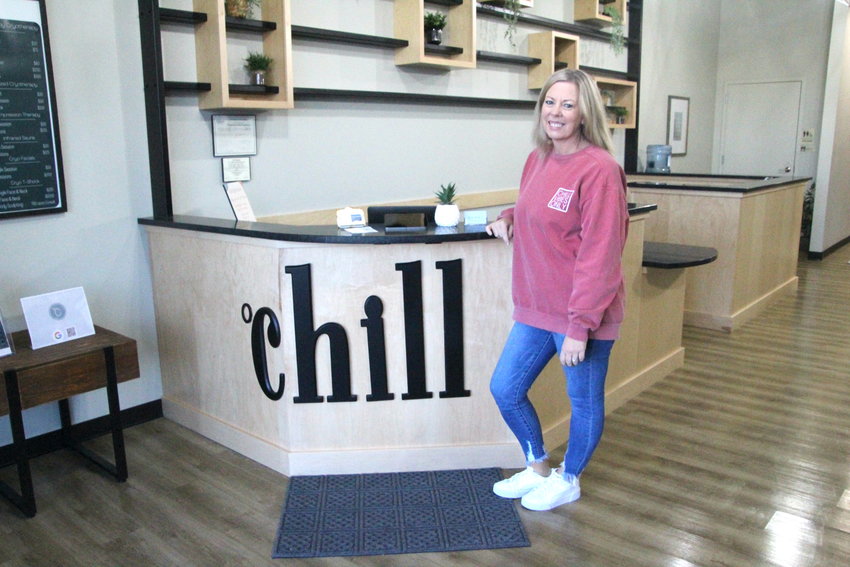 Chill Cryotherapy and Wellness owner Angie Howard stands at the front desk of the new wellness spa she has opened in Sedalia. Howard opened the spa after suffering from multiple autoimmune diseases and finding relief in cryotherapy. Chill is located in the State Fair Shopping Center.