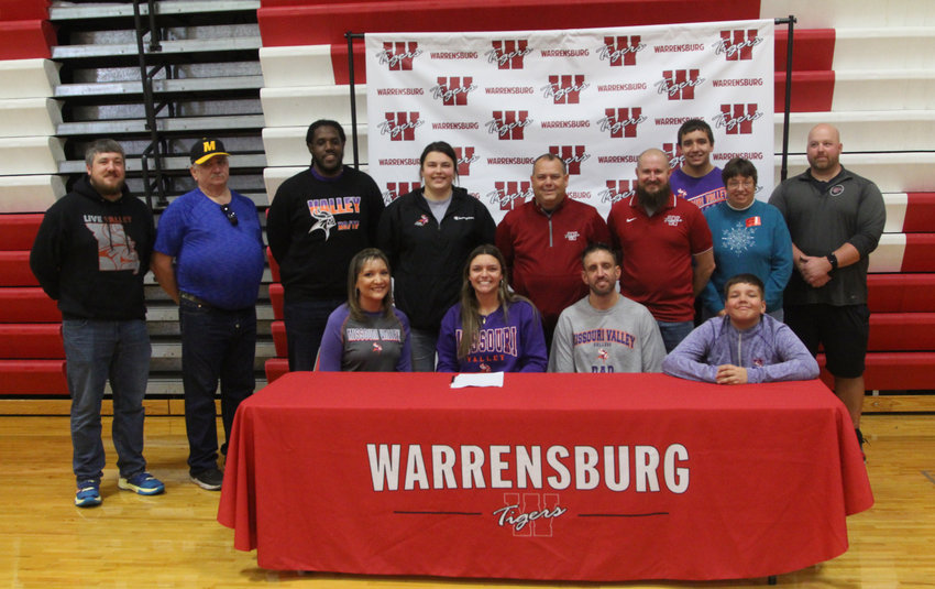 Bella Kulenkamp signed her letter of intent to throw for Missouri Valley track and field on Monday, Dec. 5, at Warrensburg High School. .
