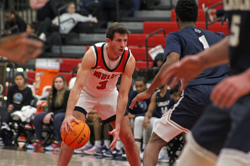 Central Missouri redshirt junior Garrett Luinstra awaits the development of a play against Lincoln on Sunday, Dec. 11, at the Multipurpose Building.