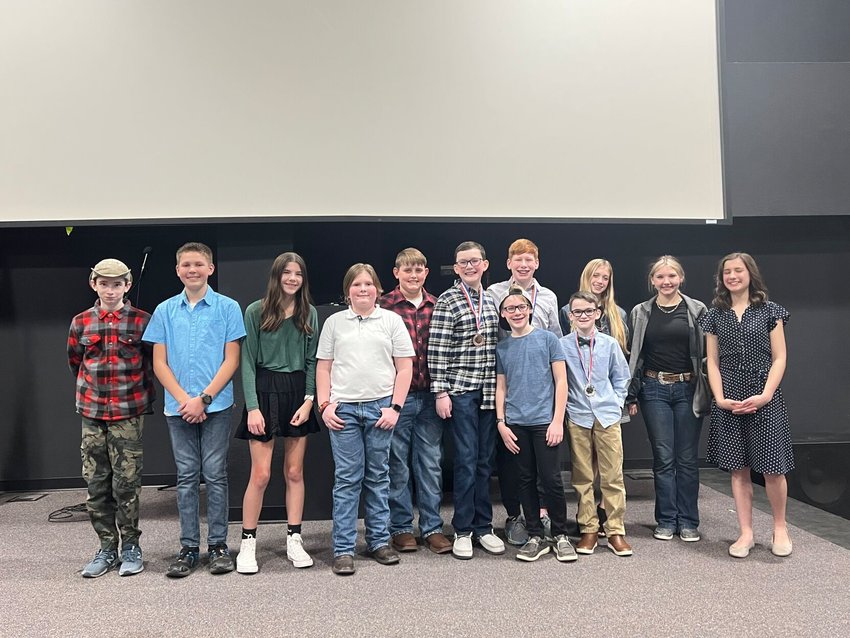 Warrensburg-South participants included, from left, Gabriel Lefebvre, William Cramer, Summer Stiles, Isaiah Coppenbarger, Caleb Gentry, Hudson Gray, Toby Godfrey, Nathan Snowden, Jeremiah Combs, Adelina Johnston, Grace Grishow, and Madeline Berry.