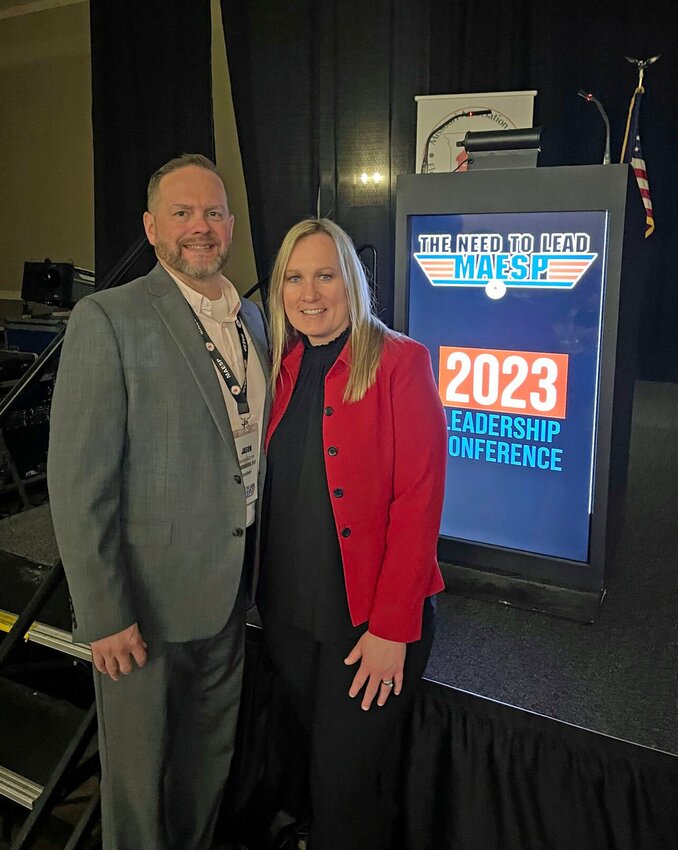 Sterling Elementary Assistant Principal Jason Abner, left, and Principal Angela Grammer pose for a photo at the Missouri Association of Elementary School Principals leadership banquet at the Lake of the Ozarks in early March. Grammer was named the 2023 Exemplary New Principal of the Year for the Central Region.