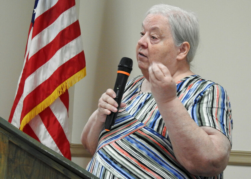 Vicki Whitsitt shares information about the Articles of Confederation and President John Hanson at the April 14 DAR meeting.   Photo courtesy of DAR Warrensburg chapter