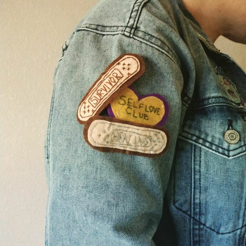 Katherine Laurel, owner of Curious Crafts and Upcycle, created these patches. Patches and other crafts are available at the Curious Crafts and Upcycle booth at the Warrensburg Farmers' Market.