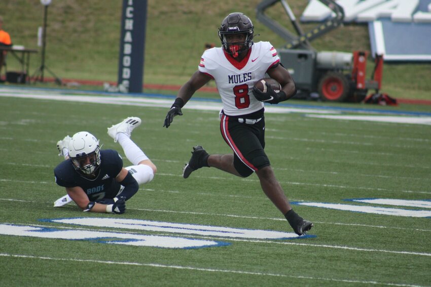 Central Missouri sophomore running back Marcellous Hawkins breaks loose for a gain against Washburn on Saturday, Sept. 23, at Yager Stadium in Topeka, Kan.