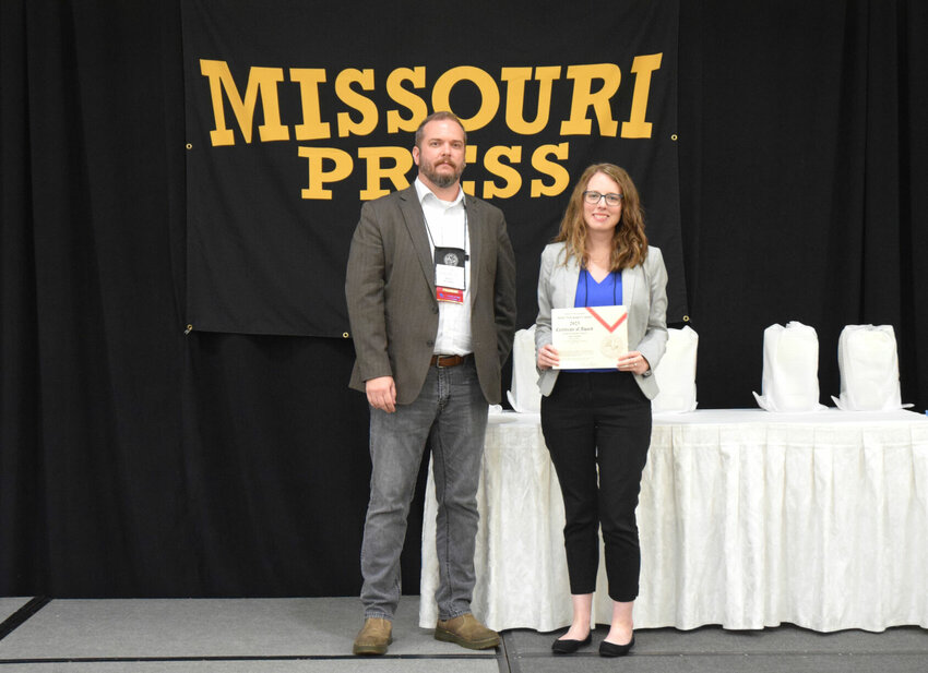 Missouri Press Association President Amos Bridges, left, and Star-Journal Editor Nicole Cooke pose for a photo during the awards luncheon on Saturday, Sept. 23 at the MPA Convention in St. Louis.