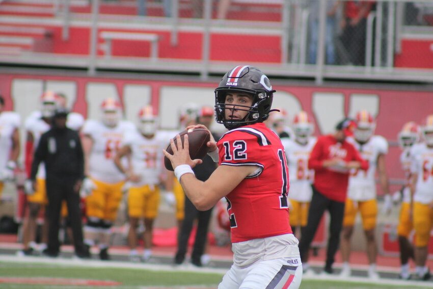 Central Missouri redshirt junior quarterback Zach Zebrowski throws a pass against Washburn on Saturday, Sept. 23, at Yager Stadium in Topeka, Kan.