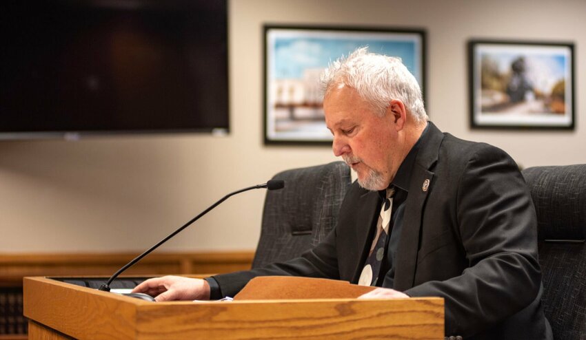 Rep. Brad Pollitt, R-Sedalia, presents his open enrollment bill to the House Elementary and Secondary Education Committee Wednesday morning.   Photo by Annelise Hanshaw | Missouri Independent