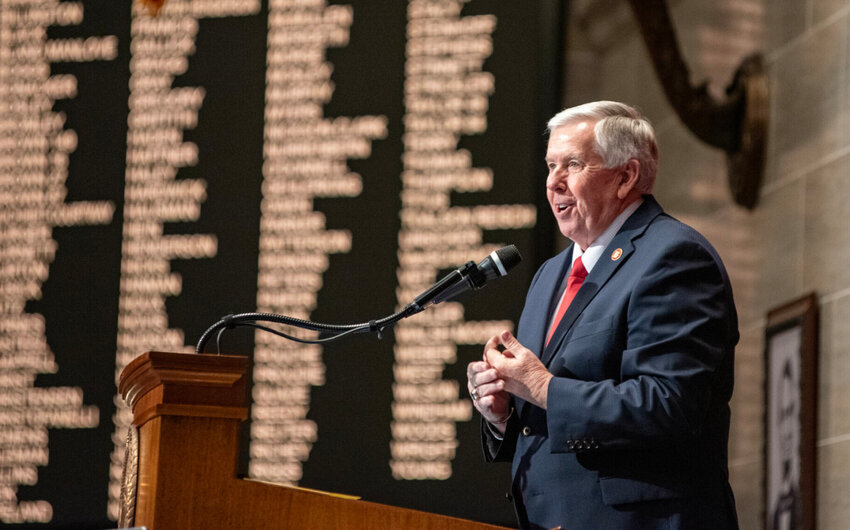 Missouri Gov. Mike Parson begins the annual State of the State speech on the House floor Wednesday   Photo by Annelise Hanshaw | Missouri Independent