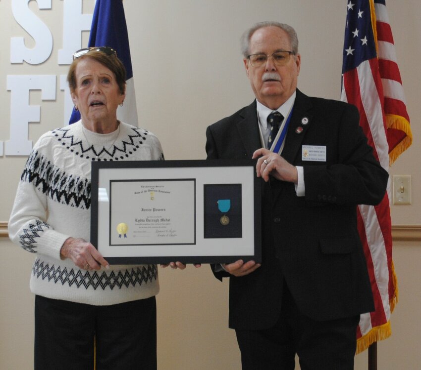 Janice Powers, Warrensburg Chapter, Missouri Society Daughters of the American Revolution, and Mike Powers, President of the Martin Warren Chapter MOSSAR.   Photo courtesy of Martin Warren Chapter, MOSSAR