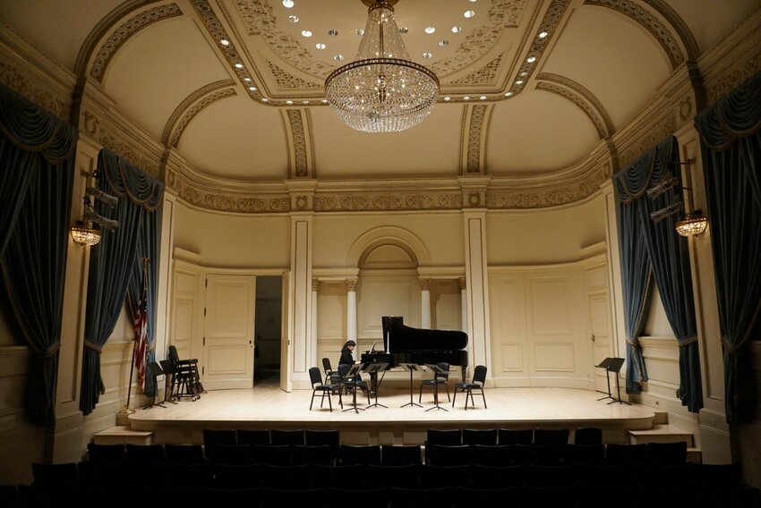 University of Central Missouri Piano Area Coordinator and Director of the Community Music Program Dr. Mia Kim rehearses on Tuesday, Jan. 30, at the Weill Recital Hall inside Carnegie Hall in New York.&nbsp;&nbsp;
