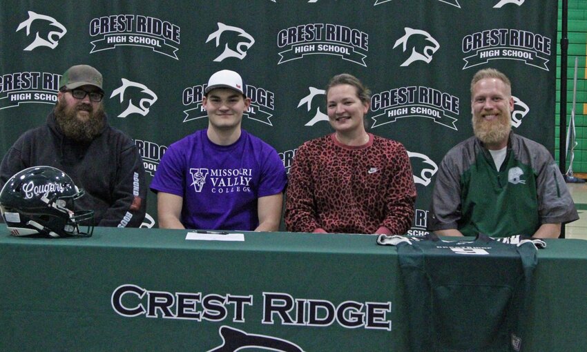 Crest Ridge senior Curtis Bales signed his letter of intent to play football at Missouri Valley College on Thursday, Feb. 29, at Warrensburg High School.