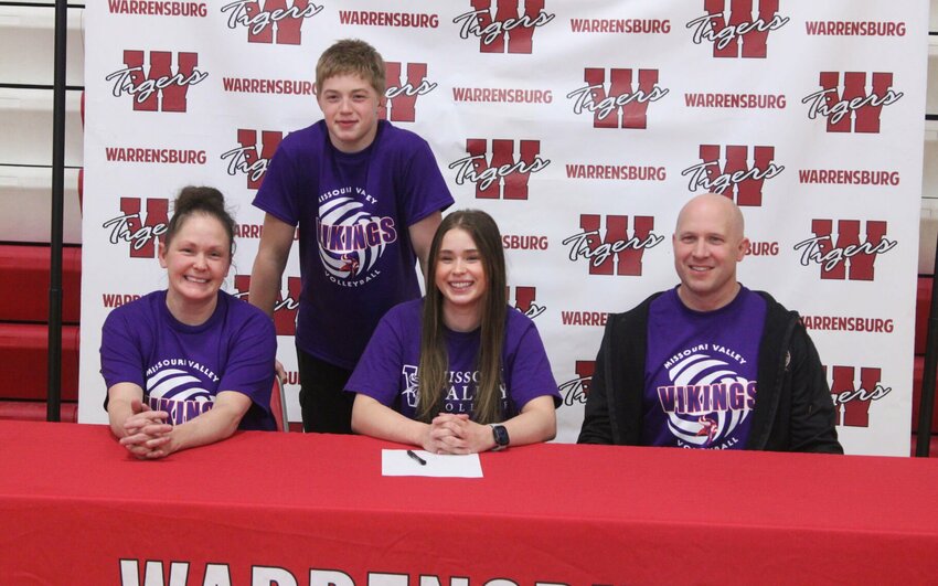Warrensburg senior Julia Brown signed her letter of intent to play volleyball at Missouri Valley College on Monday, March 11, at Warrensburg High School.
