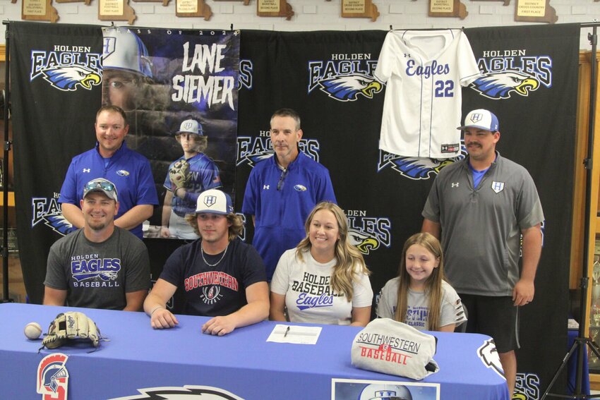Holden senior Lane Siemer signed his letter of intent to play baseball at Southwestern Community College on Friday, May 10, at Holden High School.