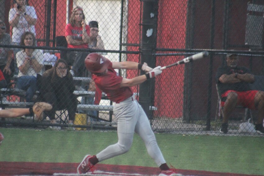 Warrensburg sophomore Charlie Morgan takes an at-bat against Carl Junction on Thursday, May 16, at Raytown South High School.
