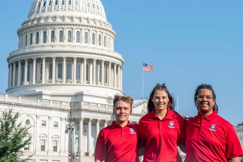 Saul Logan, Kayley Marten and Jonathan Henry visit the United States Capitol Building as part of the 102-member Missouri delegation on the Rural Electric Youth Tour to Washington, D.C.


Photo courtesy of Missouri Electric Cooperative