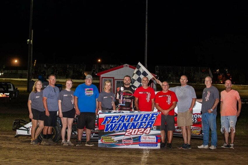 In the battle of brothers-in-law, Marc Carter (10) prevailed over Aaron Poe (45) to take the Super Stock victory on Saturday, July 6, at Central Missouri Speedway.